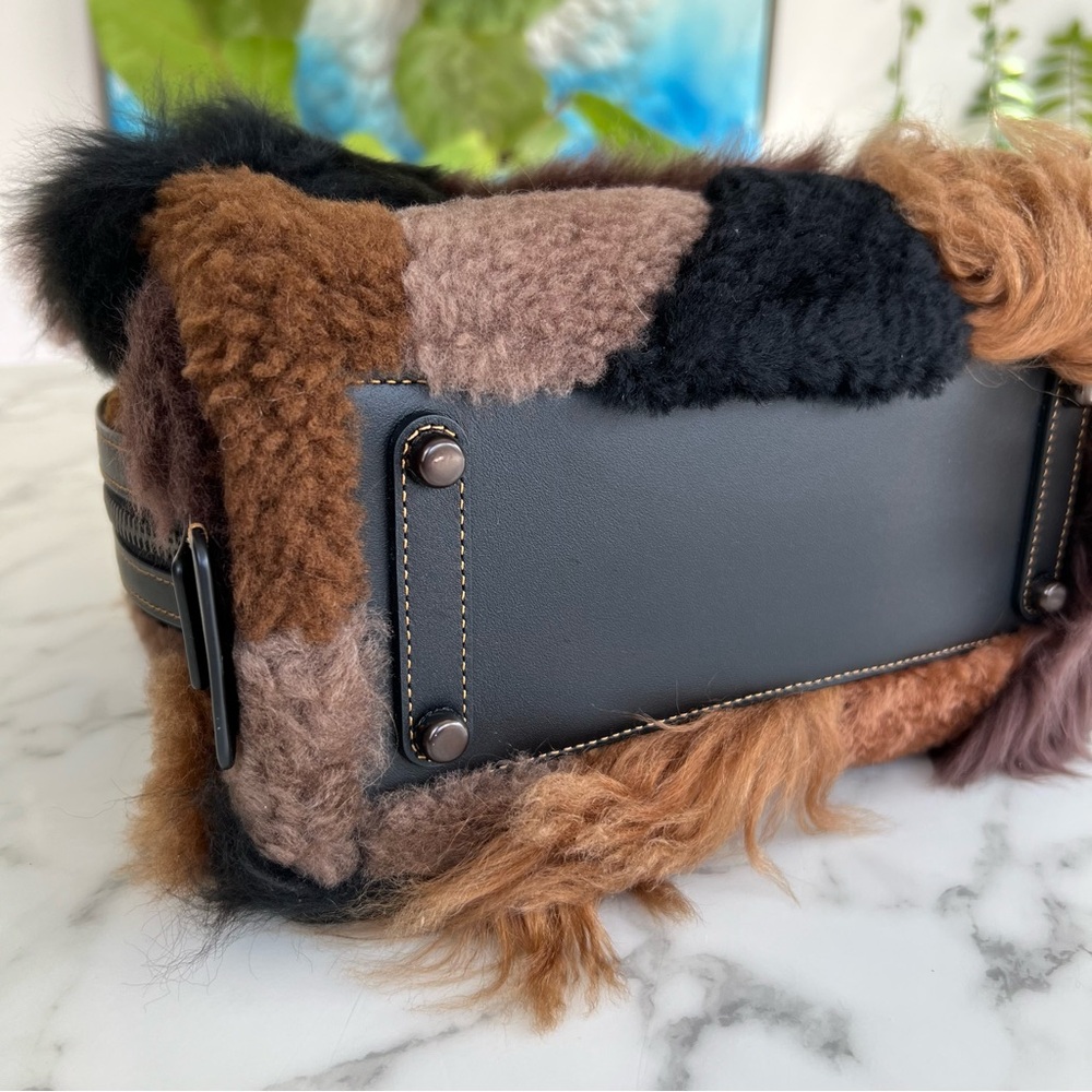 NWOT COACH Rogue 25 With Patchwork Shearling Fur Dark Multi Black Brown CM570 - Picture 7 of 16